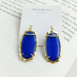 NEW Alicia Bonnie Charlotte Gold Cobalt Blue Cat's Eye Earrings